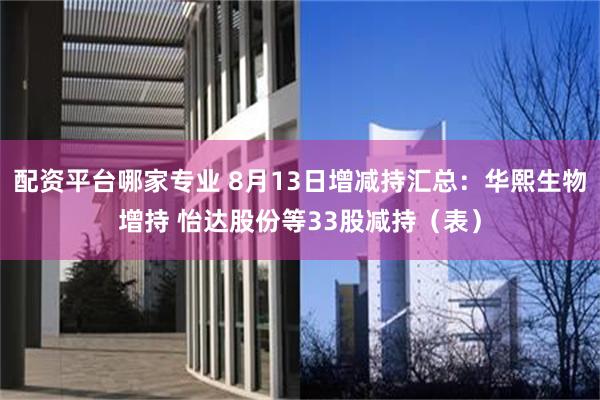配资平台哪家专业 8月13日增减持汇总：华熙生物增持 怡达股份等33股减持（表）